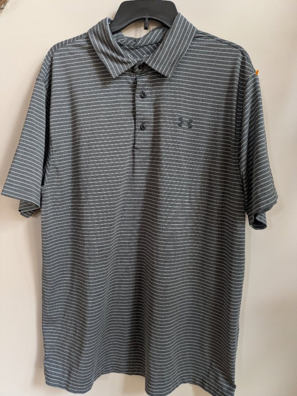 under Armour heat gear polo shirt gray white stripe men size xl #453